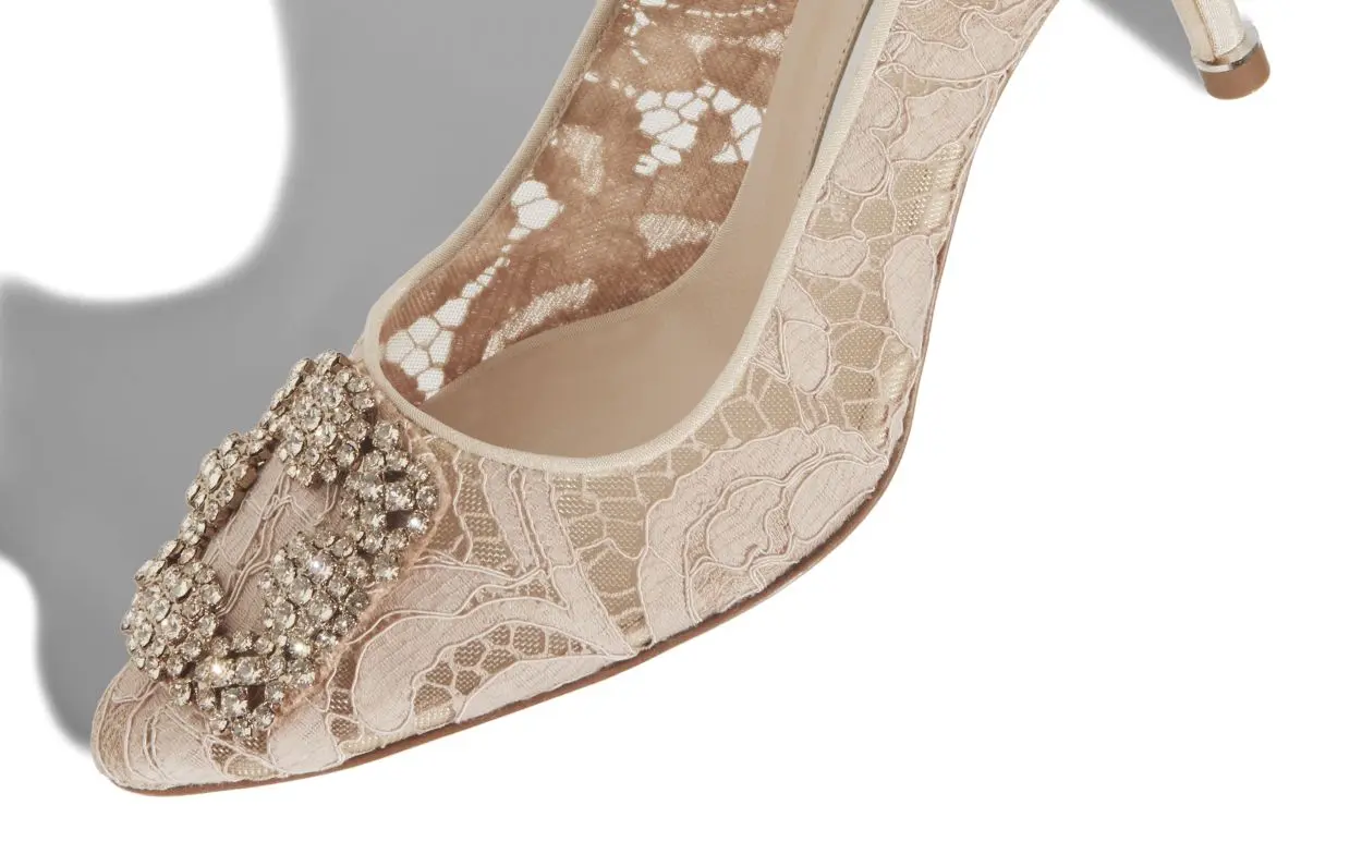 HANGISI LACE 70 Pink Champagne Lace Jewel Buckle Pumps