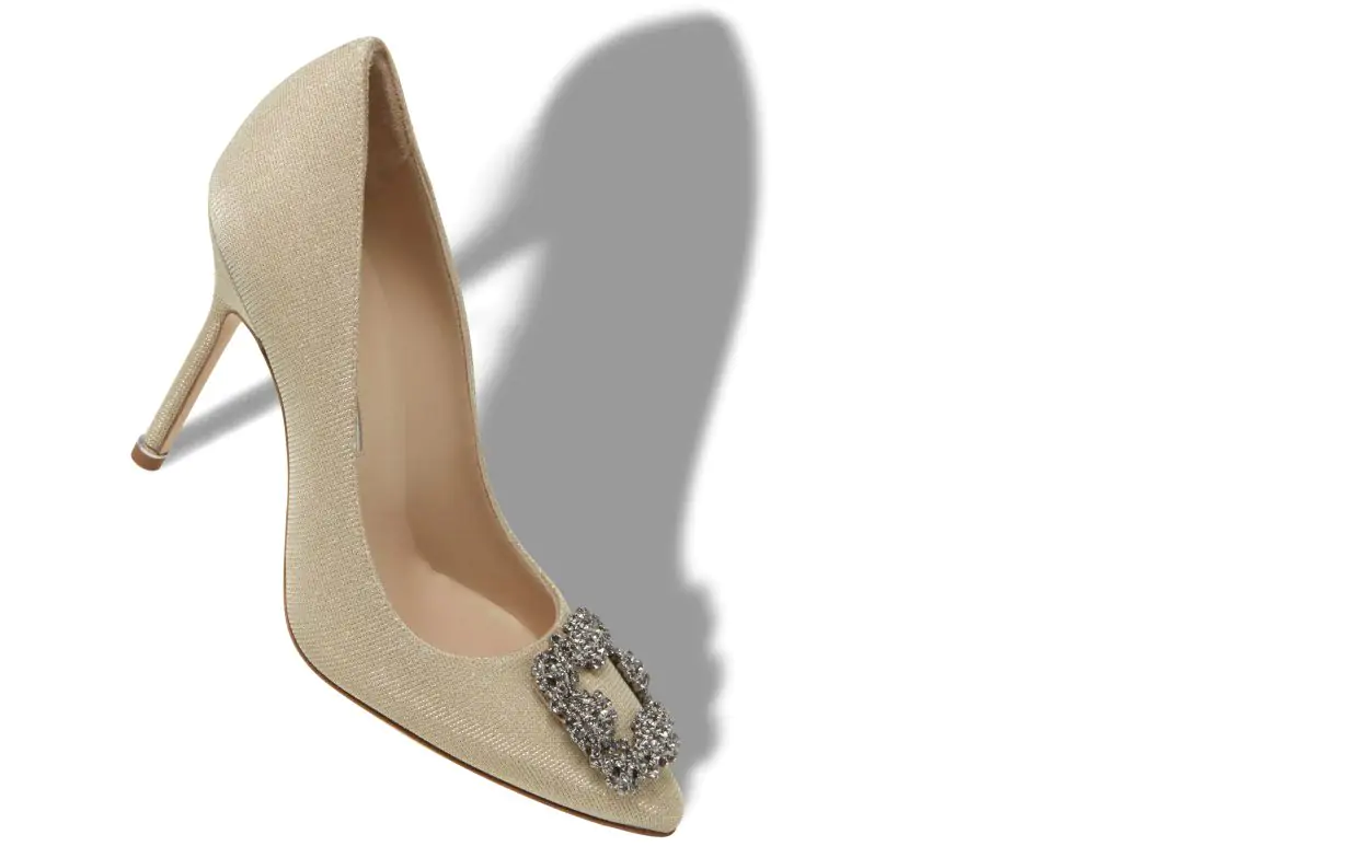 Light Gold Glitter Fabric Jewel Buckle Pumps