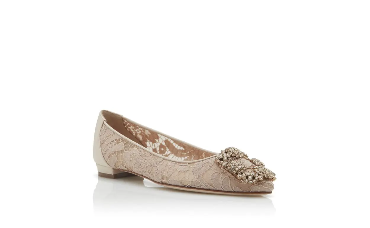 Pink Champagne Lace Jewel Buckle Flat Shoes