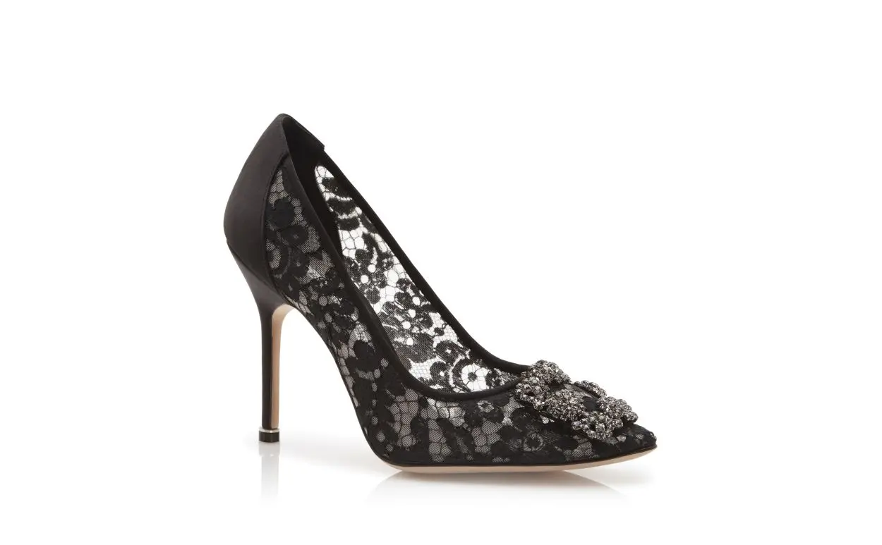 Black Lace Jewel Buckle Pumps
