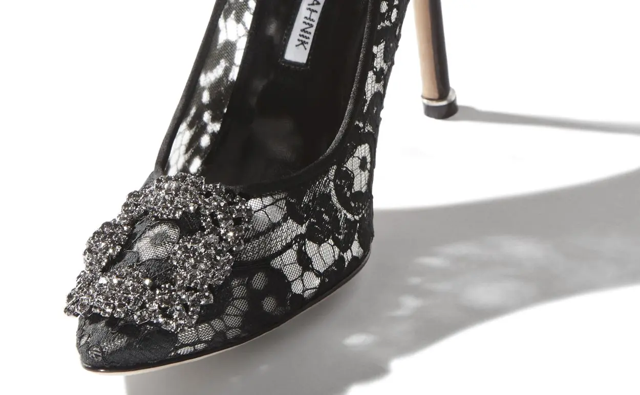 Black Lace Jewel Buckle Pumps
