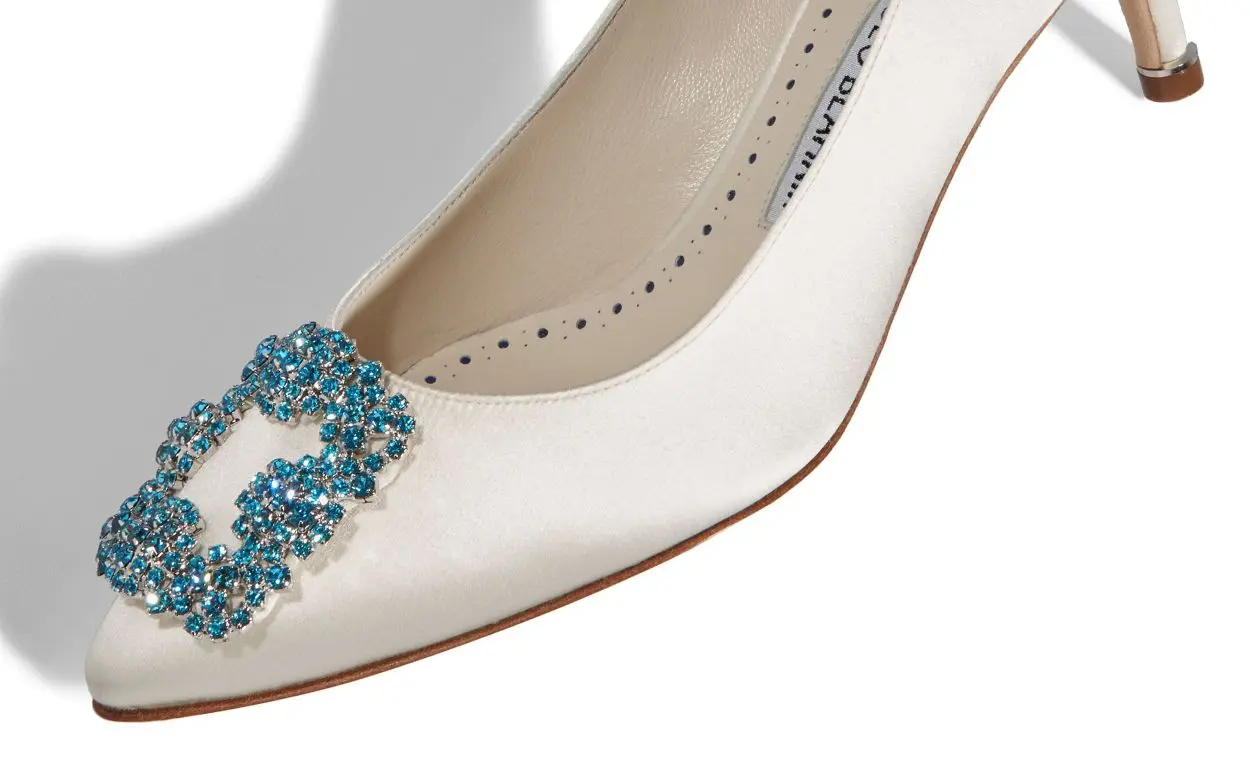 White Satin Jewel Buckle Pumps