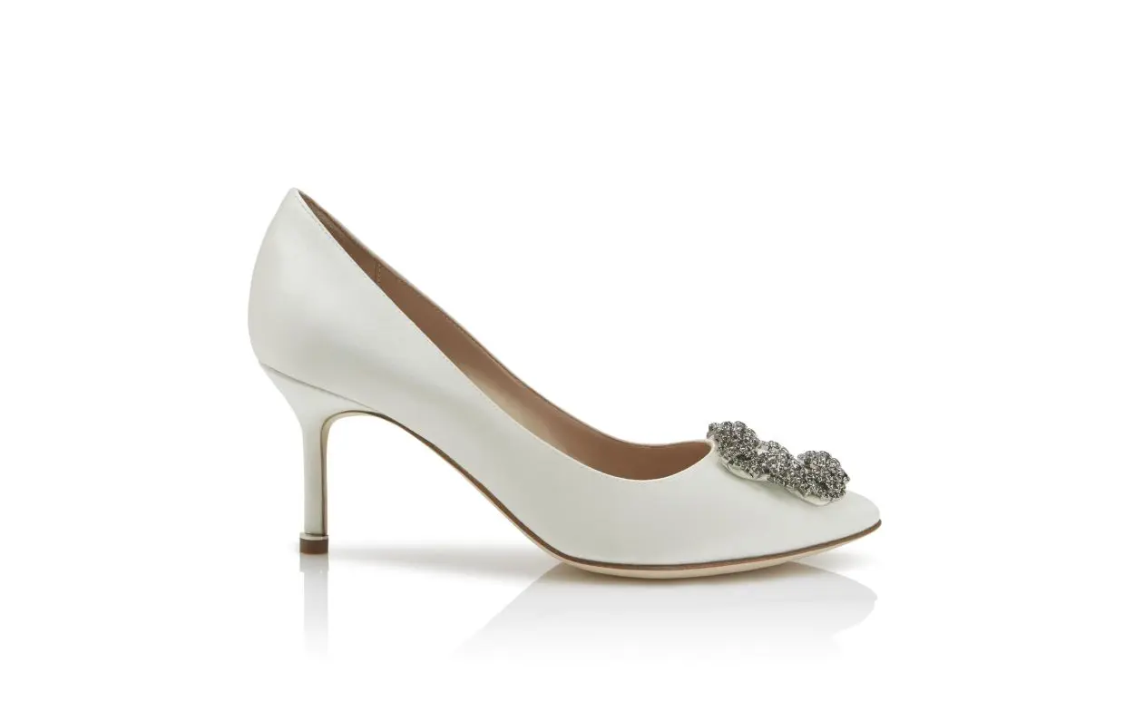 HANGISI 70 White Satin Jewel Buckle Pumps