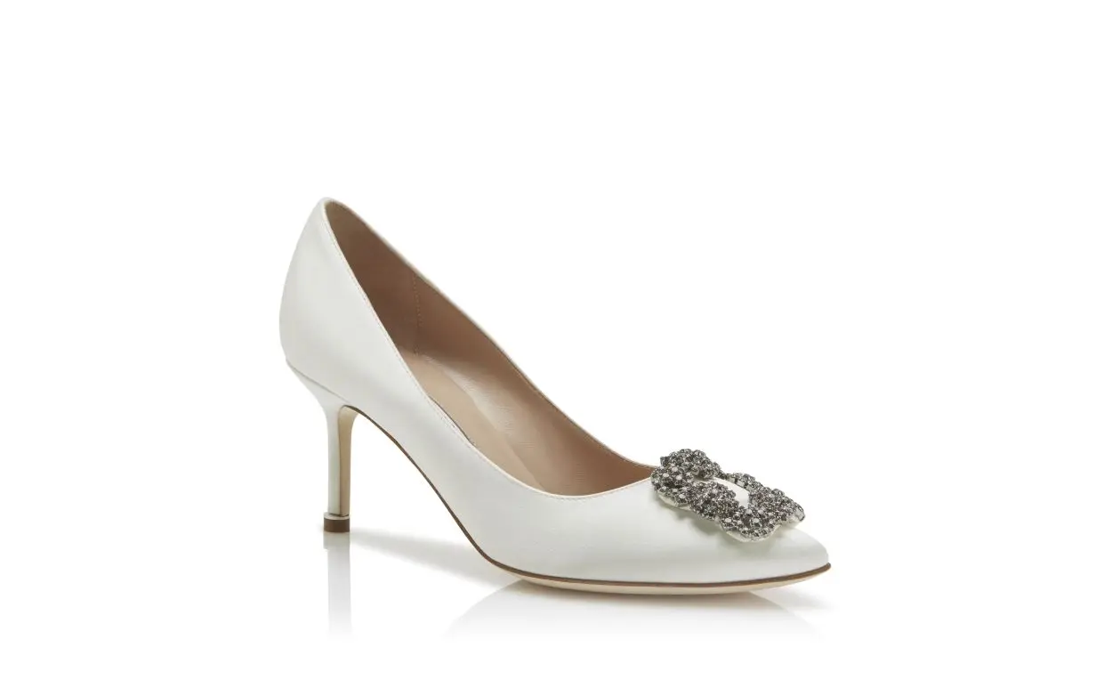 HANGISI 70 White Satin Jewel Buckle Pumps