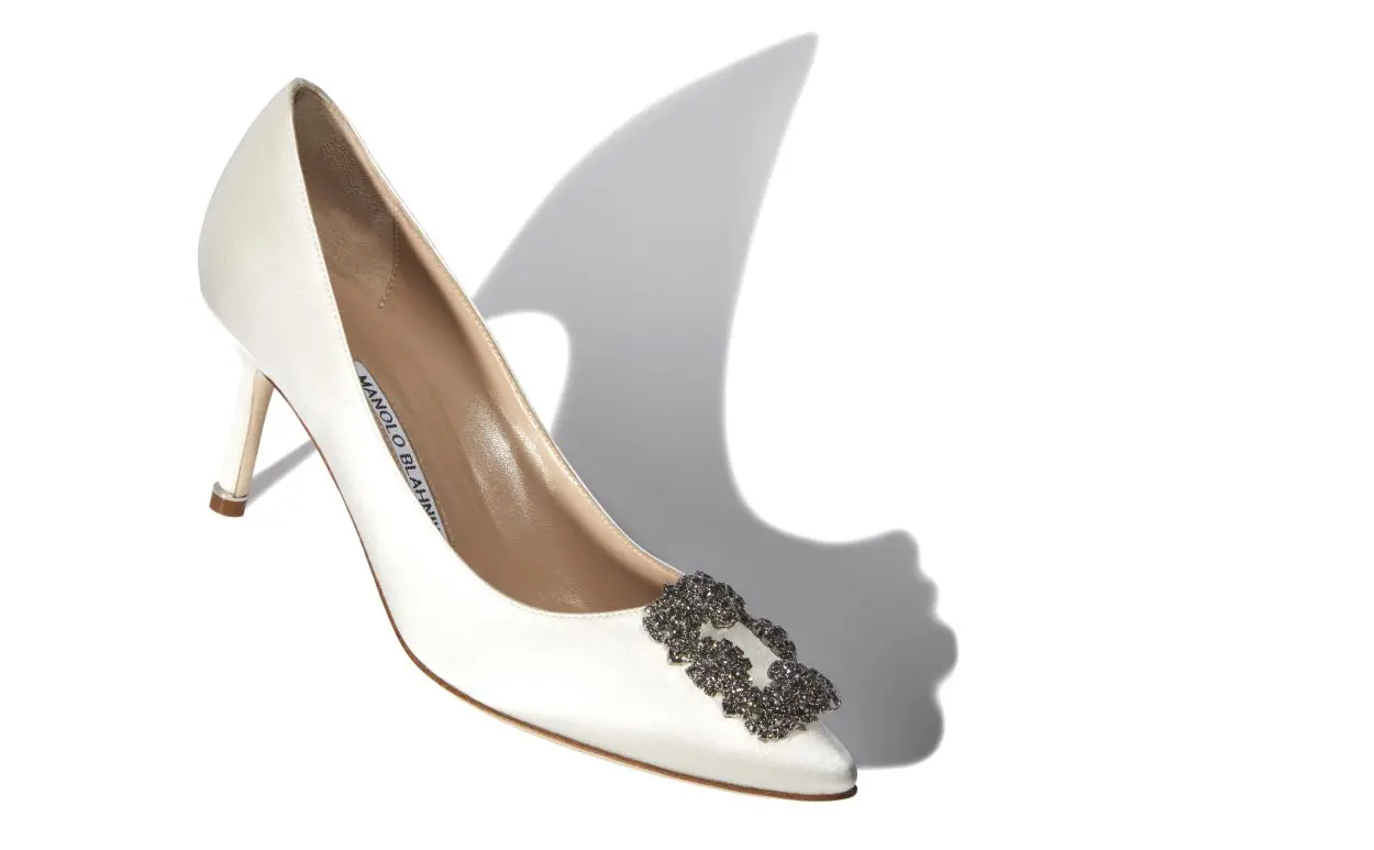 HANGISI 70 White Satin Jewel Buckle Pumps