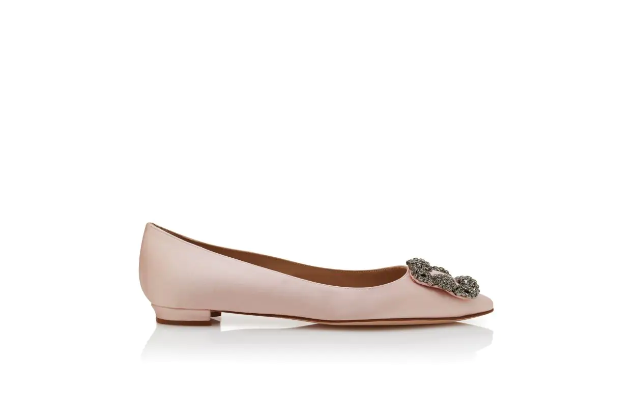 HANGISIFLAT Light Pink Satin Jewel Buckle Flat Shoes