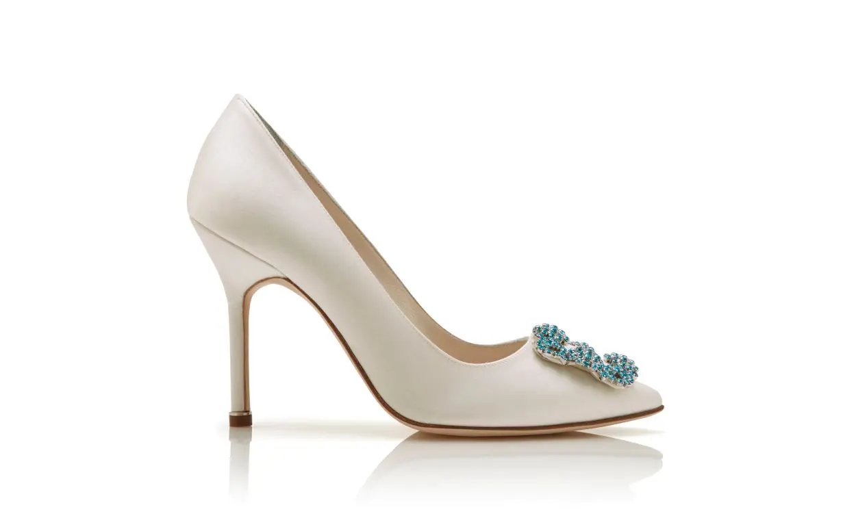 HANGISI BRIDE White Satin Jewel Buckle Pumps