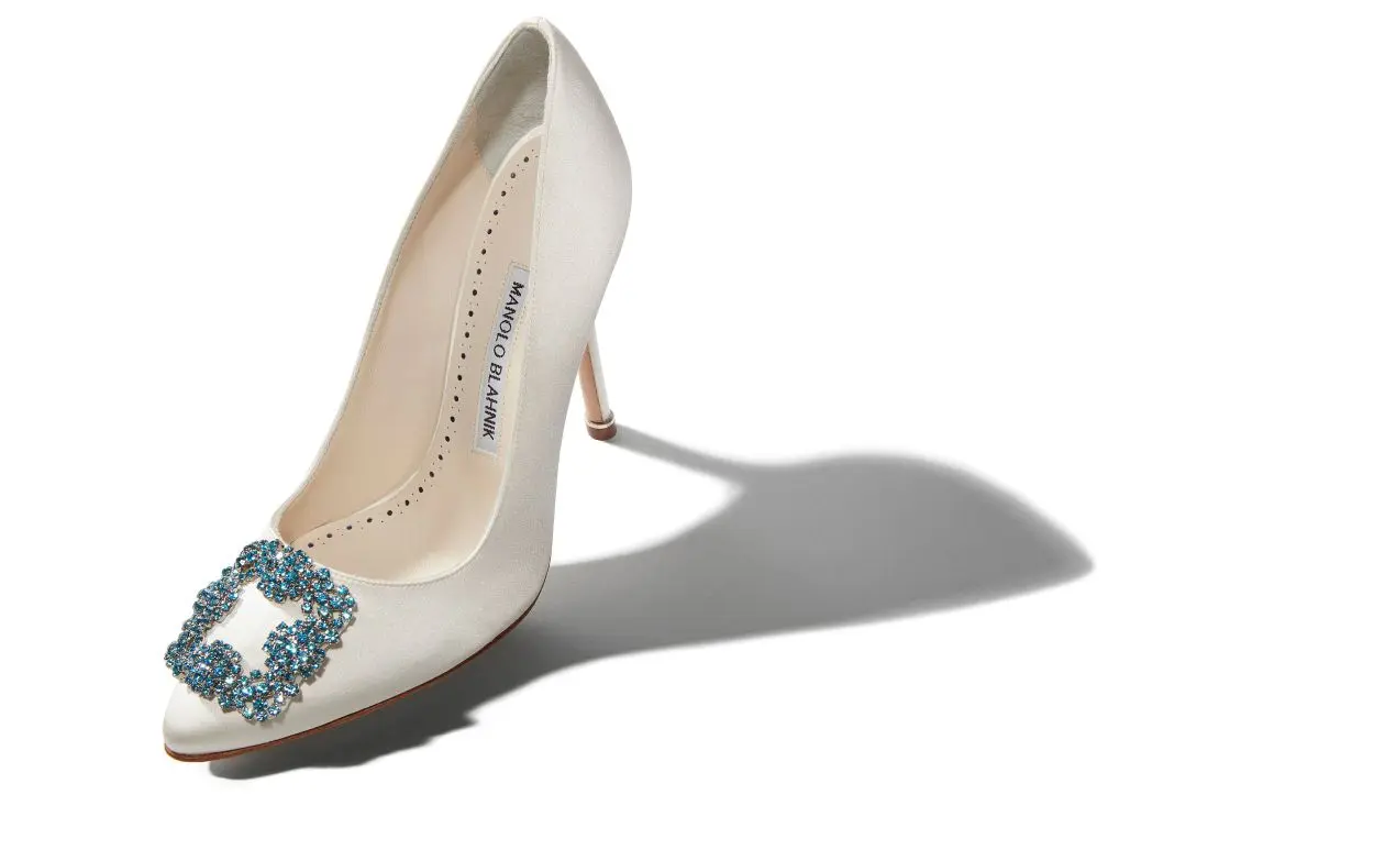 HANGISI BRIDE White Satin Jewel Buckle Pumps
