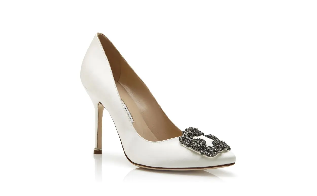HANGISI White Satin Jewel Buckle Pumps