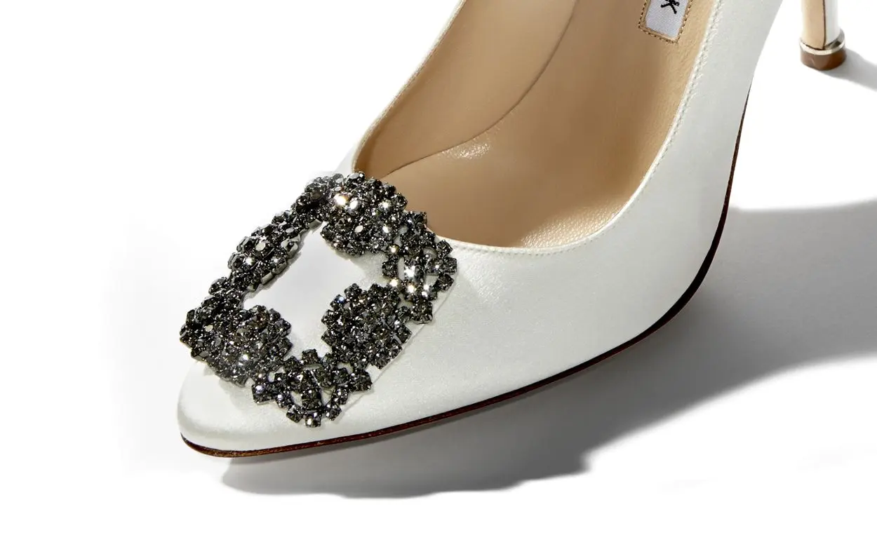 HANGISI White Satin Jewel Buckle Pumps