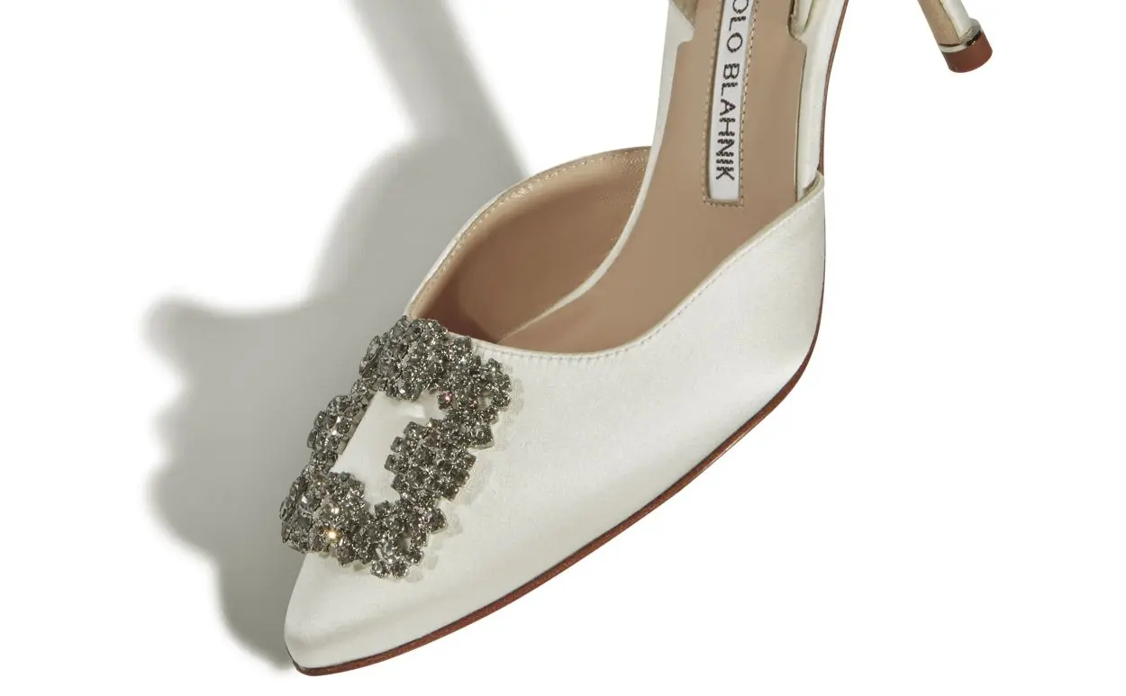 HANGISLI Cream Satin Jewel Buckle Slingback Pumps