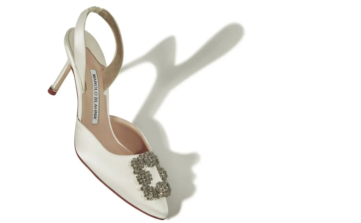 HANGISLI Cream Satin Jewel Buckle Slingback Pumps