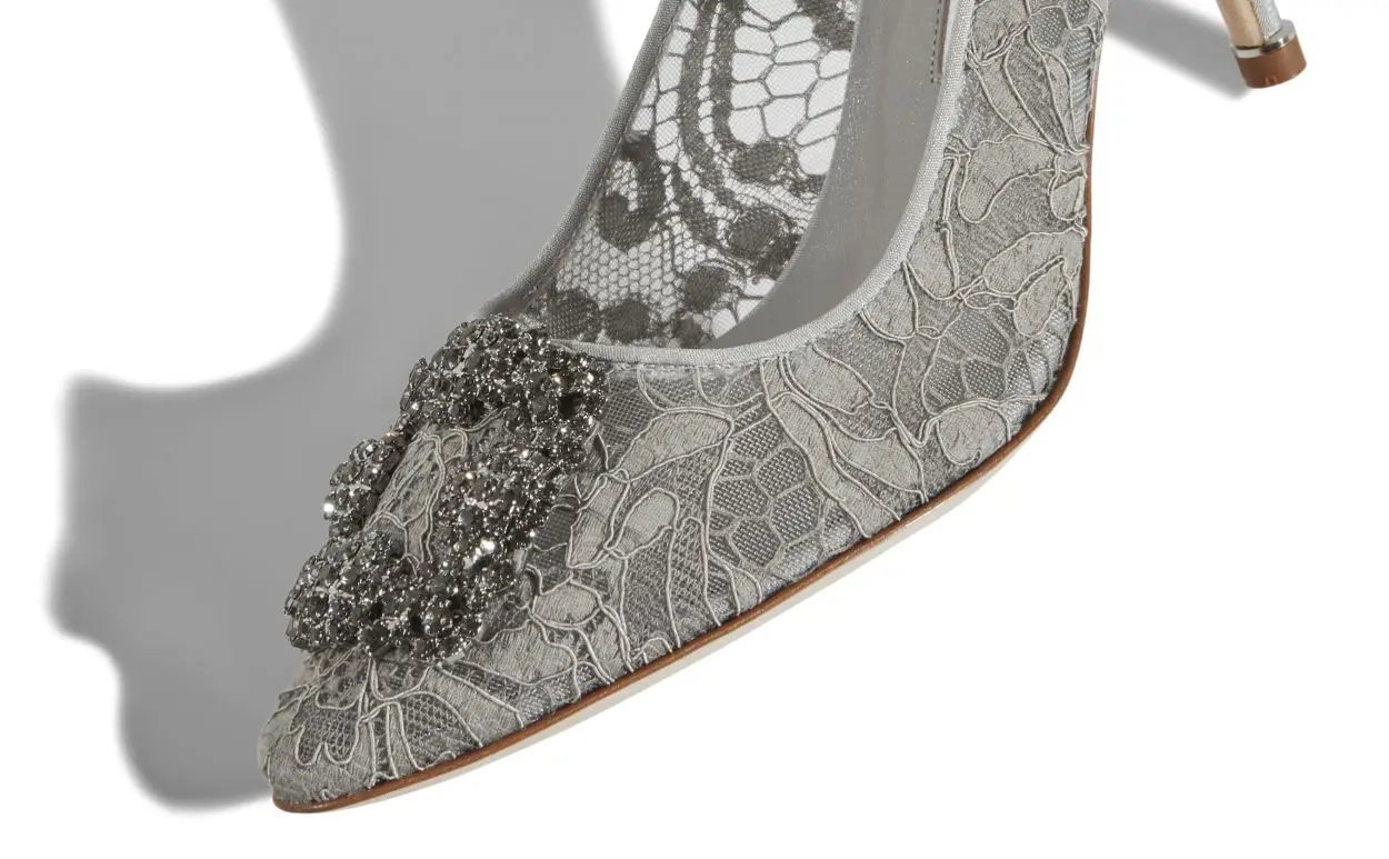 HANGISI LACE 70 Grey Lace Jewel Buckled Pumps
