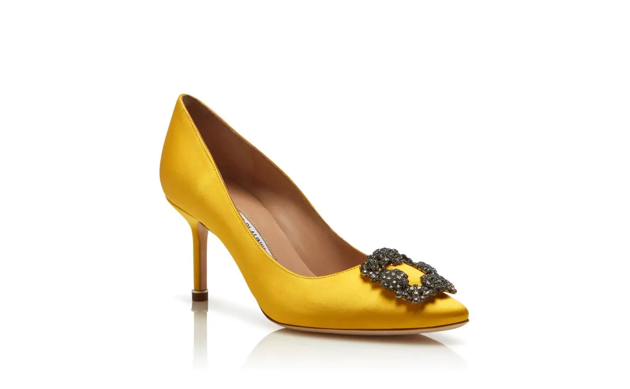 HANGISI 70 Yellow Satin Jewel Buckle Pumps