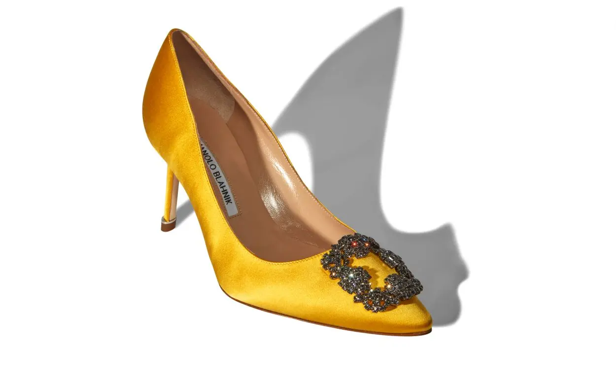 HANGISI 70 Yellow Satin Jewel Buckle Pumps