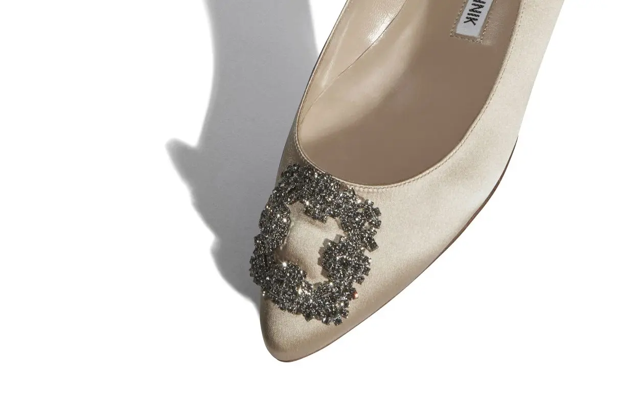 HANGISIFLAT Champagne Satin Jewel Buckle Flat Shoes