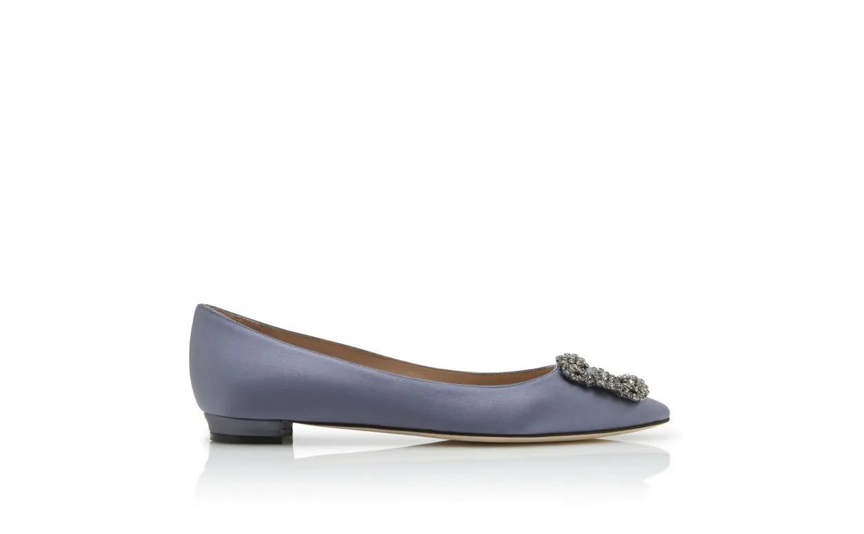 HANGISIFLAT Grey Satin Jewel Buckle Flat Shoes