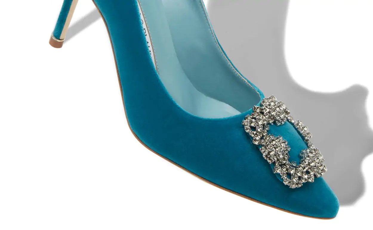 HANGISI VELVET 70 Blue Velvet Jewel Buckle Pumps