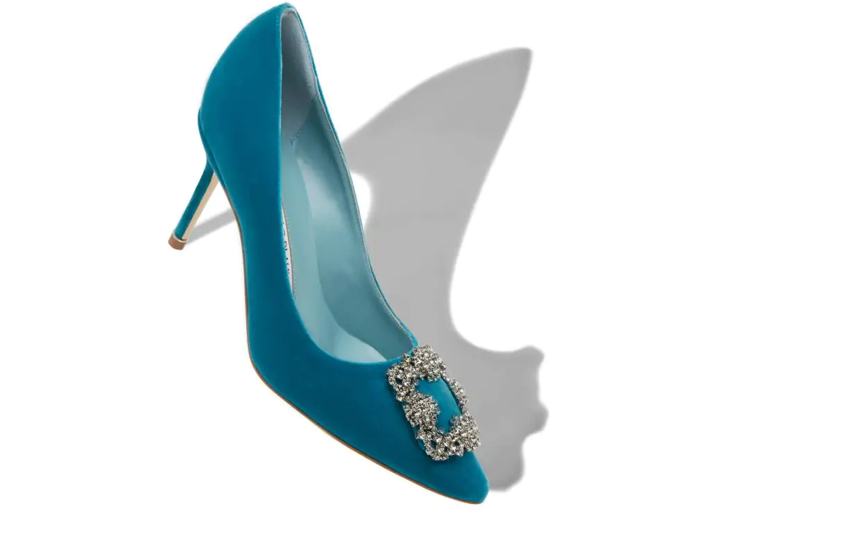 HANGISI VELVET 70 Blue Velvet Jewel Buckle Pumps