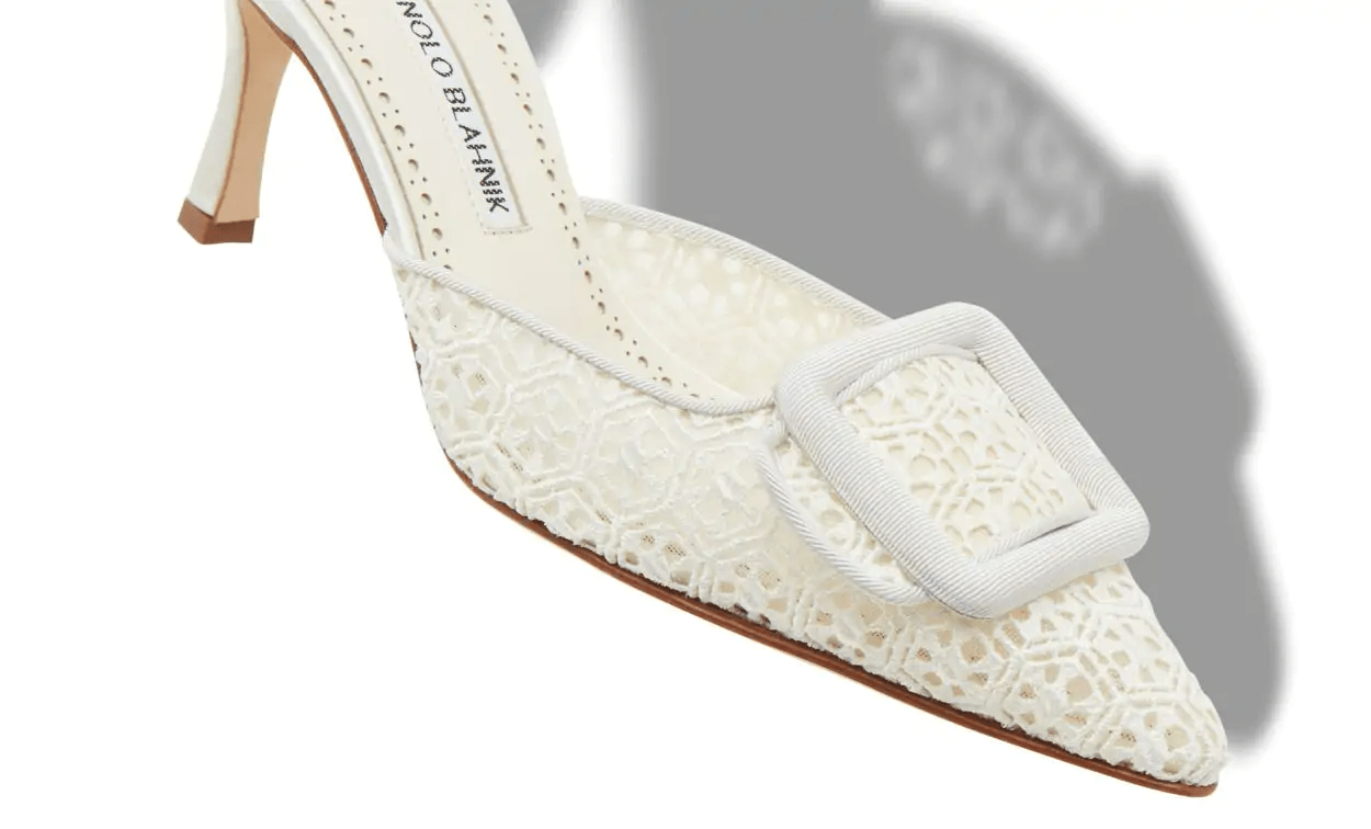MAYSALEBI IVORY LACE BUCKLE DETAIL MULES 