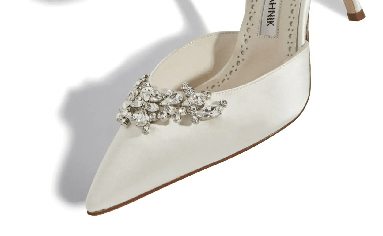 LURUM WHITE SATIN CRYSTAL EMBELLISHED MULES