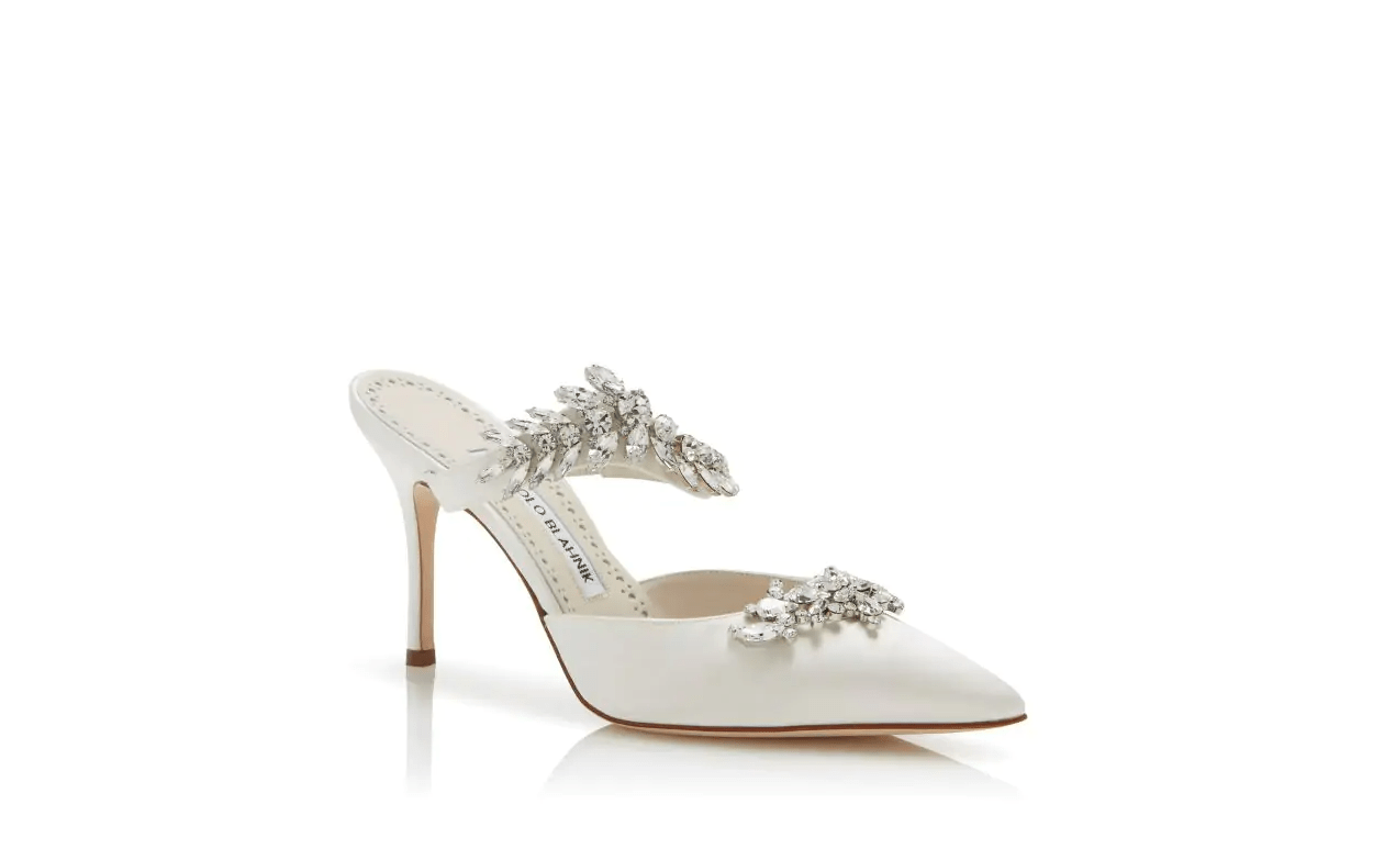 LURUM WHITE SATIN CRYSTAL EMBELLISHED MULES