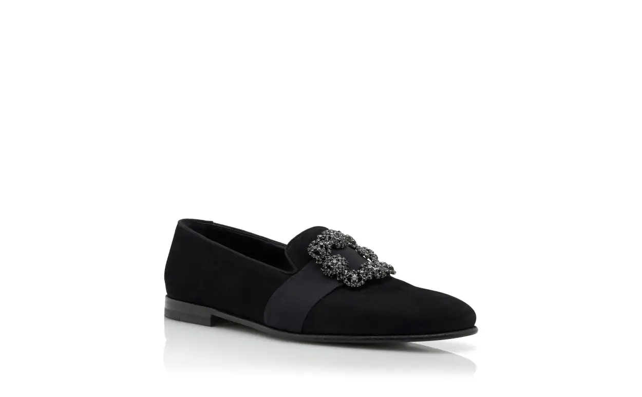 CARLTON BLACK SUEDE JEWEL BUCKLED LOAFERS 