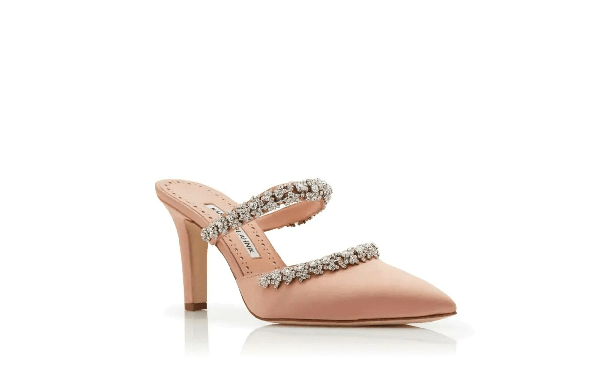 VEDADAMU LIGHT PINK SATIN CRYSTAL EMBELLISHED MULES