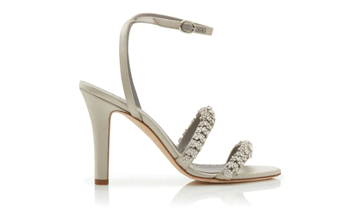 VEDADA LIGHT GREY SATIN CRYSTAL EMBELLISHED SANDALS