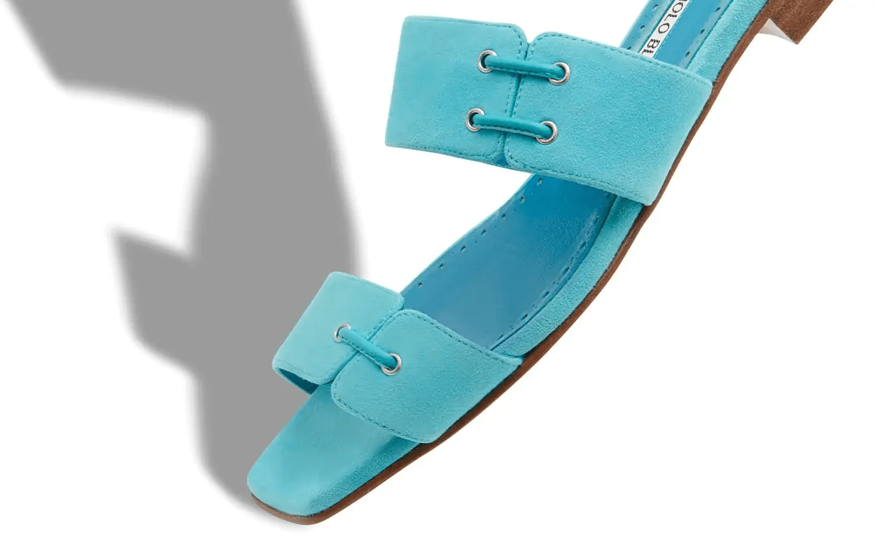 NEBREFLAT TURQUOISE SUEDE LACE DETAIL FLAT SANDALS