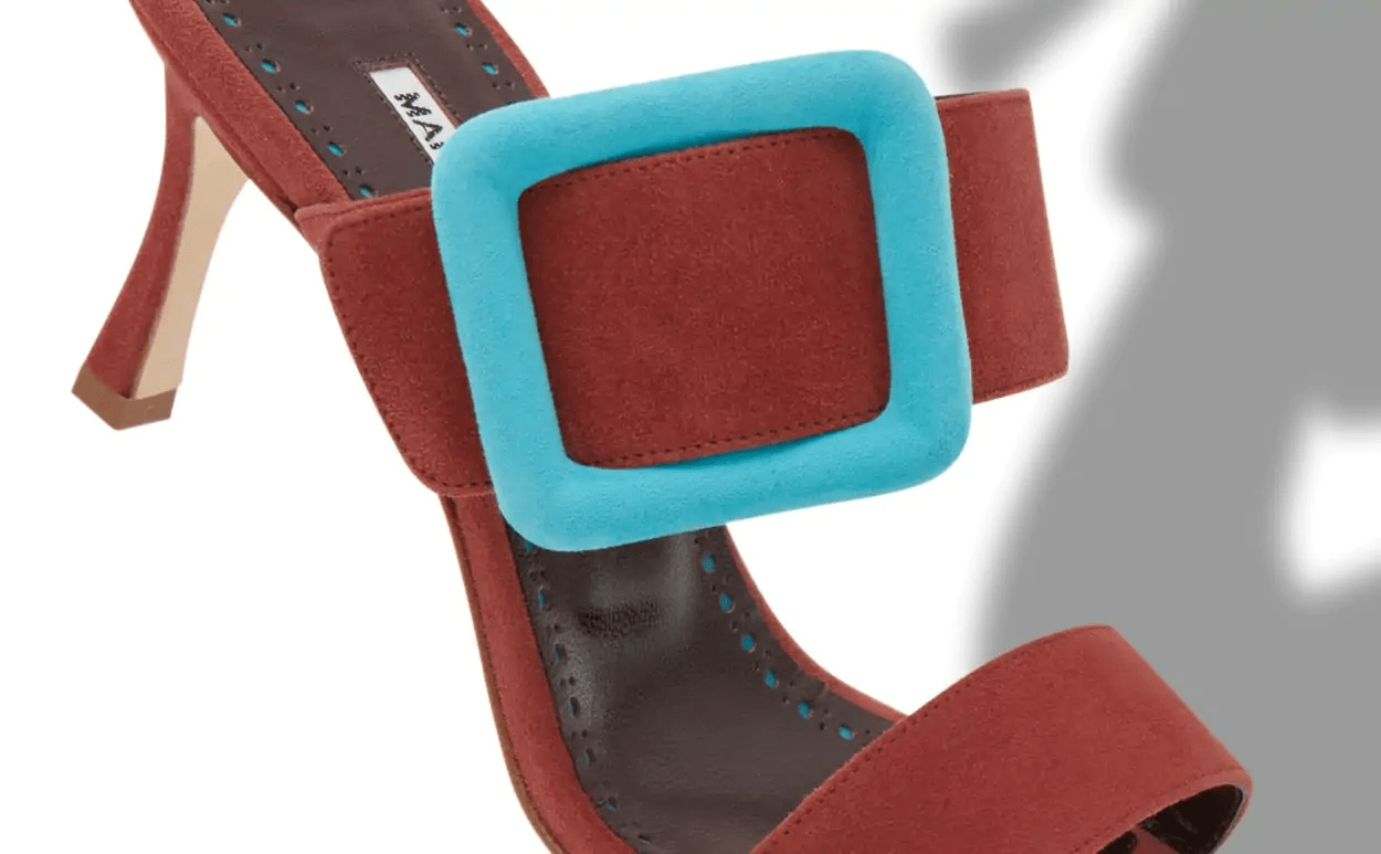 GABLE RED AND LIGHT BLUE SUEDE BUCKLE MULES 