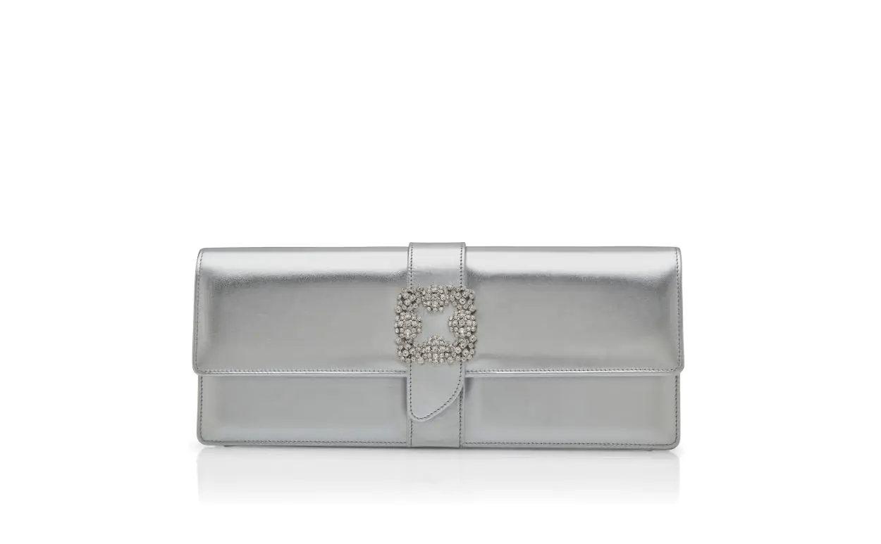 CAPRILONG SILVER NAPPA LEATHER JEWEL BUCKLE CLUTCH 