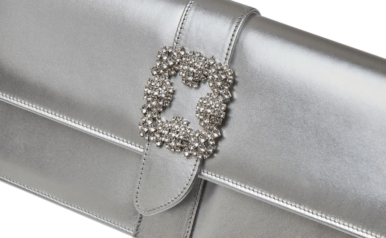 CAPRILONG SILVER NAPPA LEATHER JEWEL BUCKLE CLUTCH 