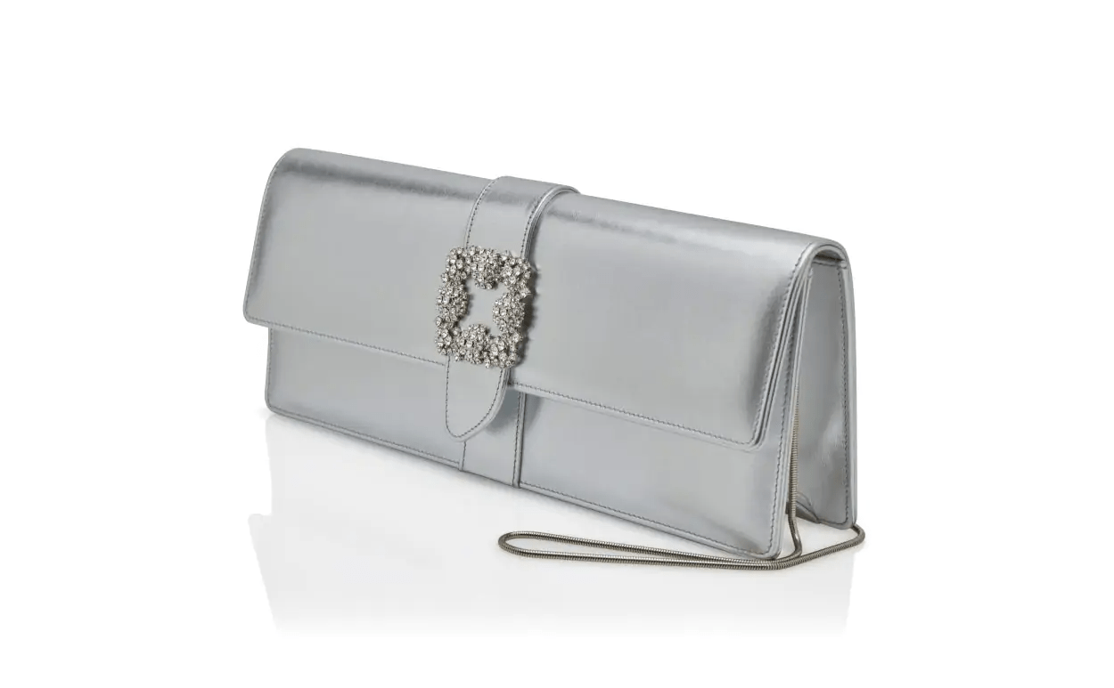 CAPRILONG SILVER NAPPA LEATHER JEWEL BUCKLE CLUTCH 