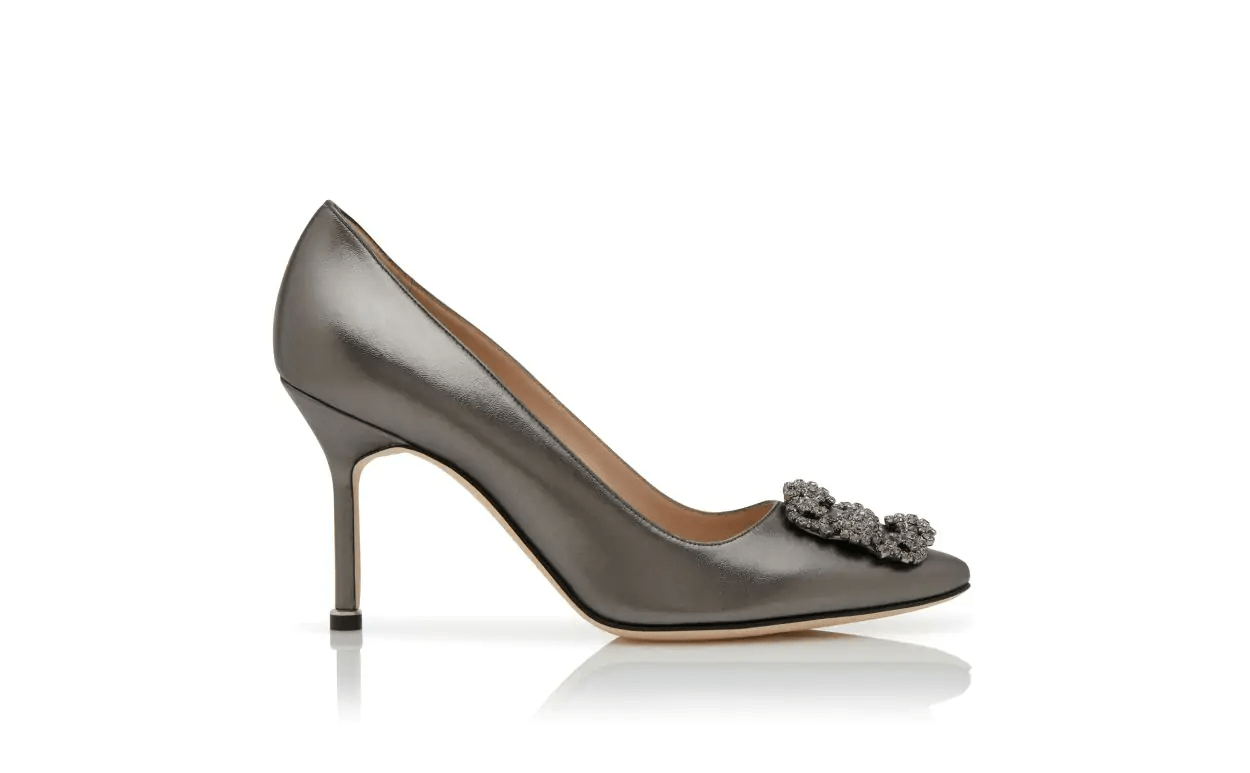 HANGISI 90 DARK GREY NAPPA LEATHER JEWEL BUCKLE PUMPS