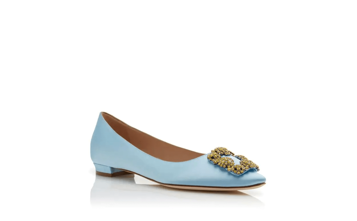 HANGISIFLAT LIGHT BLUE SATIN JEWEL BUCKLE FLAT SHOES 