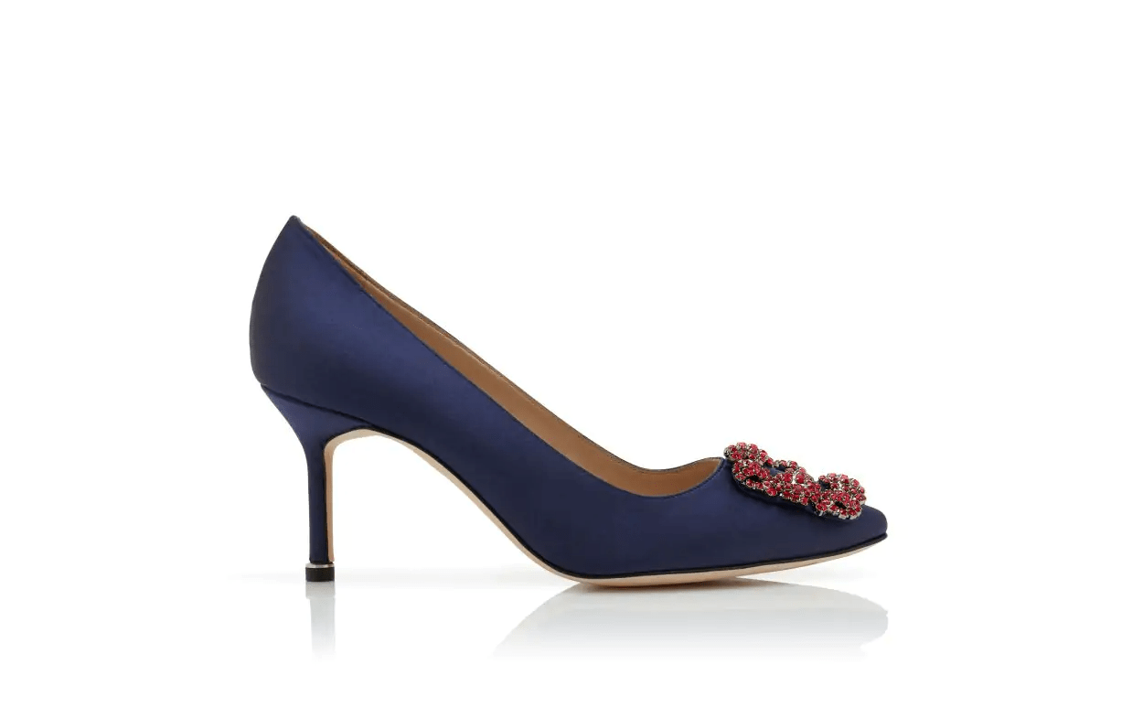 HANGISI 70 NAVY BLUE SATIN JEWEL BUCKLE PUMPS 