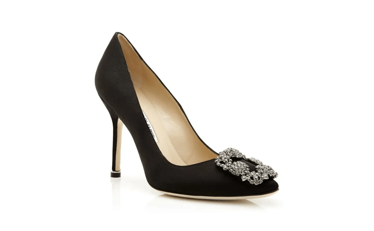 HANGISI BLACK SATIN JEWEL BUCKLE PUMPS