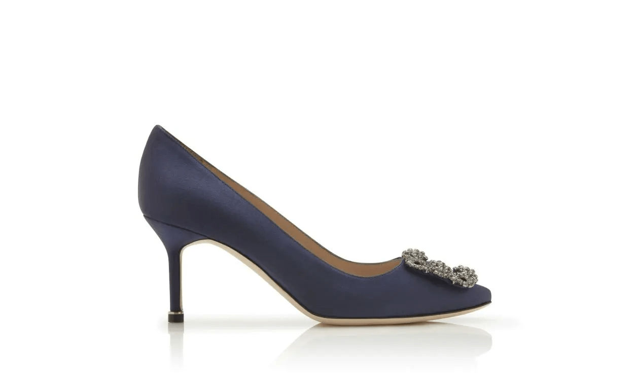 HANGISI 70 NAVY BLUE SATIN JEWEL BUCKLE PUMPS 