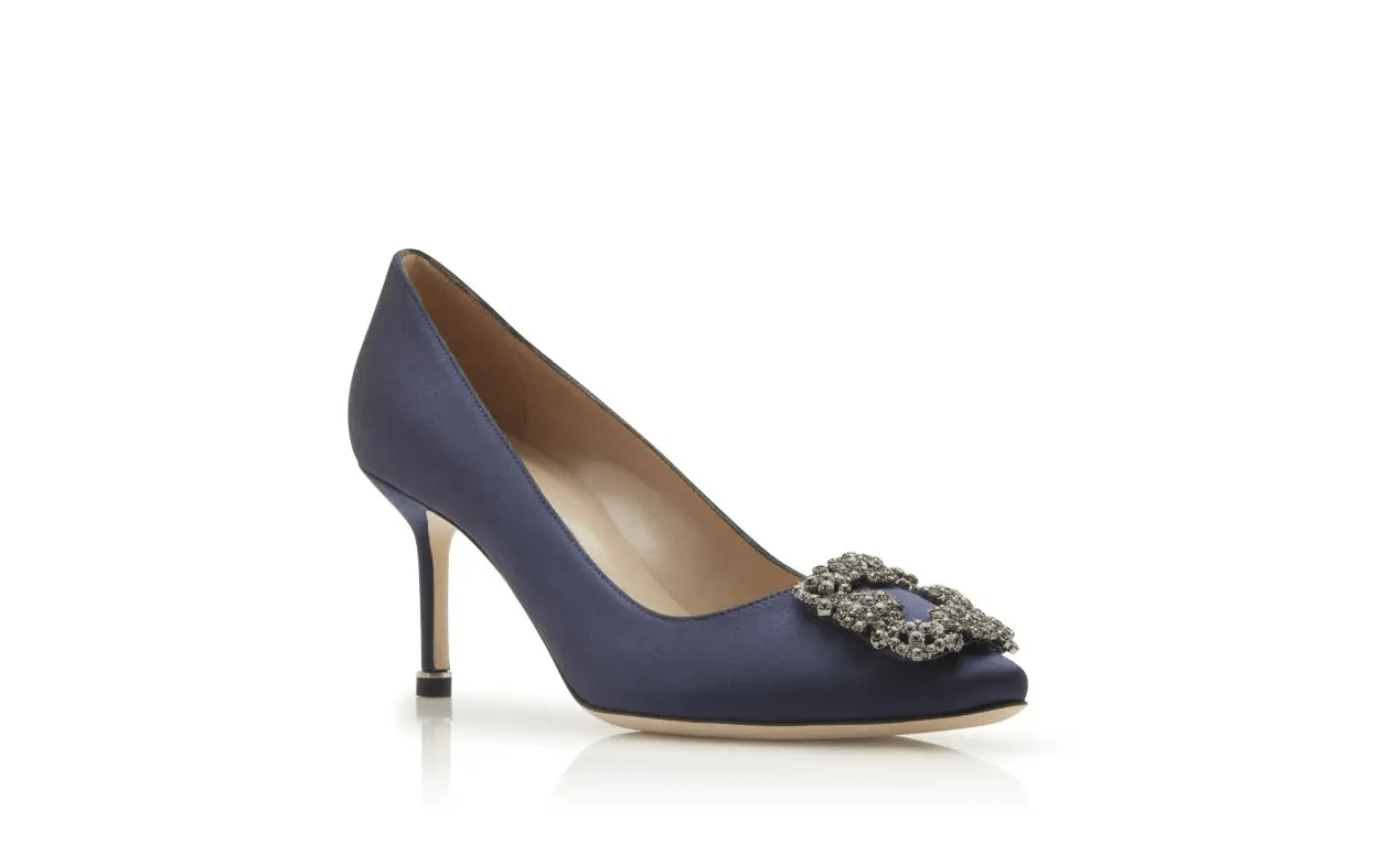 HANGISI 70 NAVY BLUE SATIN JEWEL BUCKLE PUMPS 