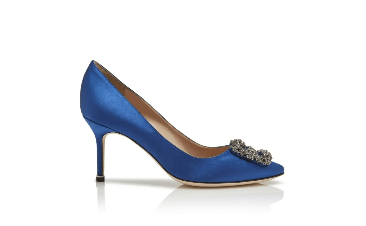 HANGISI 70 BLUE SATIN JEWEL BUCKLE PUMPS 