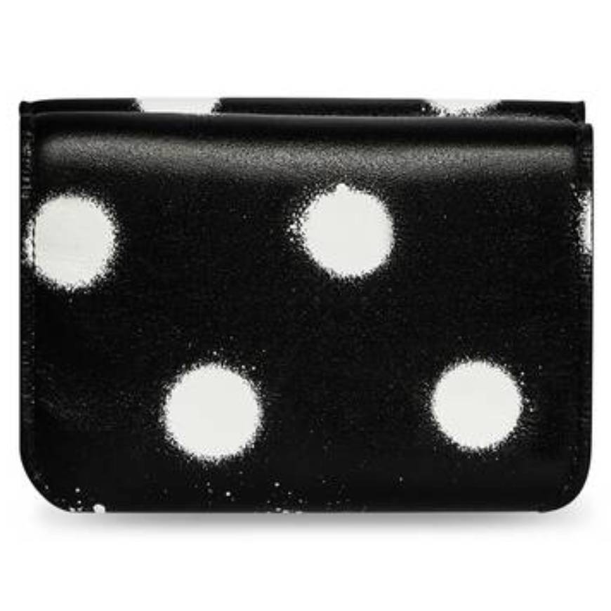 WOMEN'S CASH MINI WALLET IN SPRAYED POLKA DOTS PRINTED SMOOTH CALFSKIN IN BLACK
