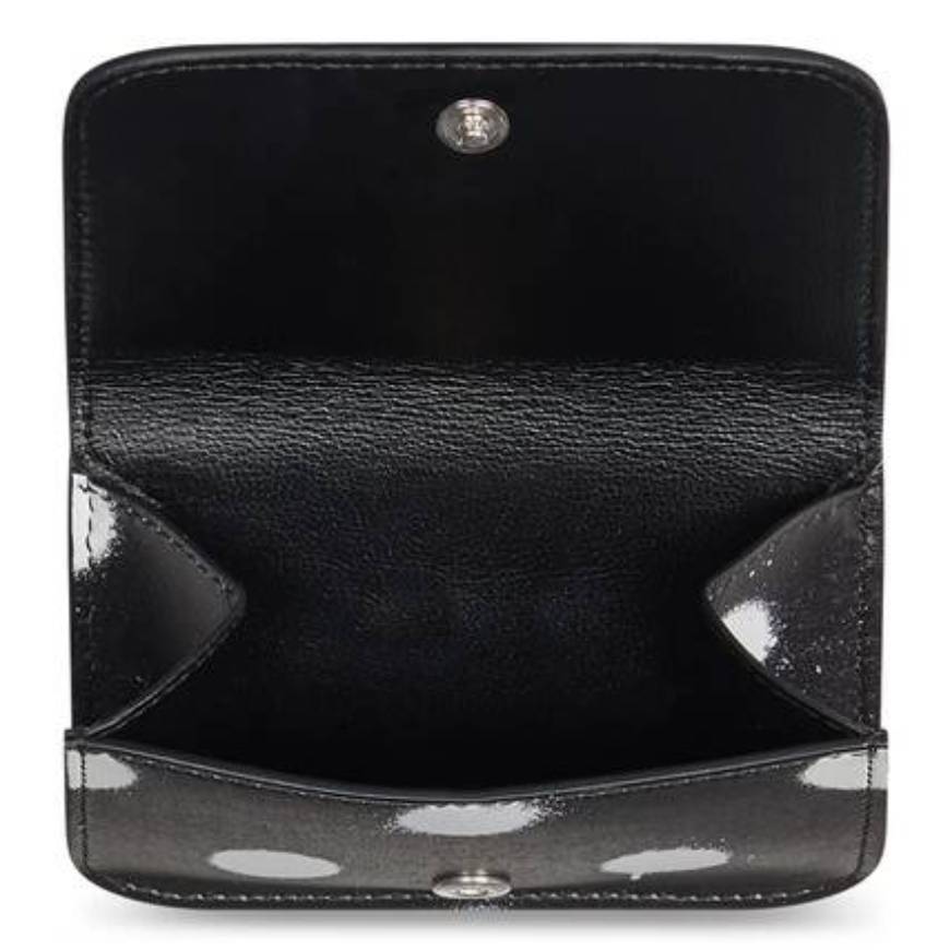 WOMEN'S CASH MINI WALLET IN SPRAYED POLKA DOTS PRINTED SMOOTH CALFSKIN IN BLACK