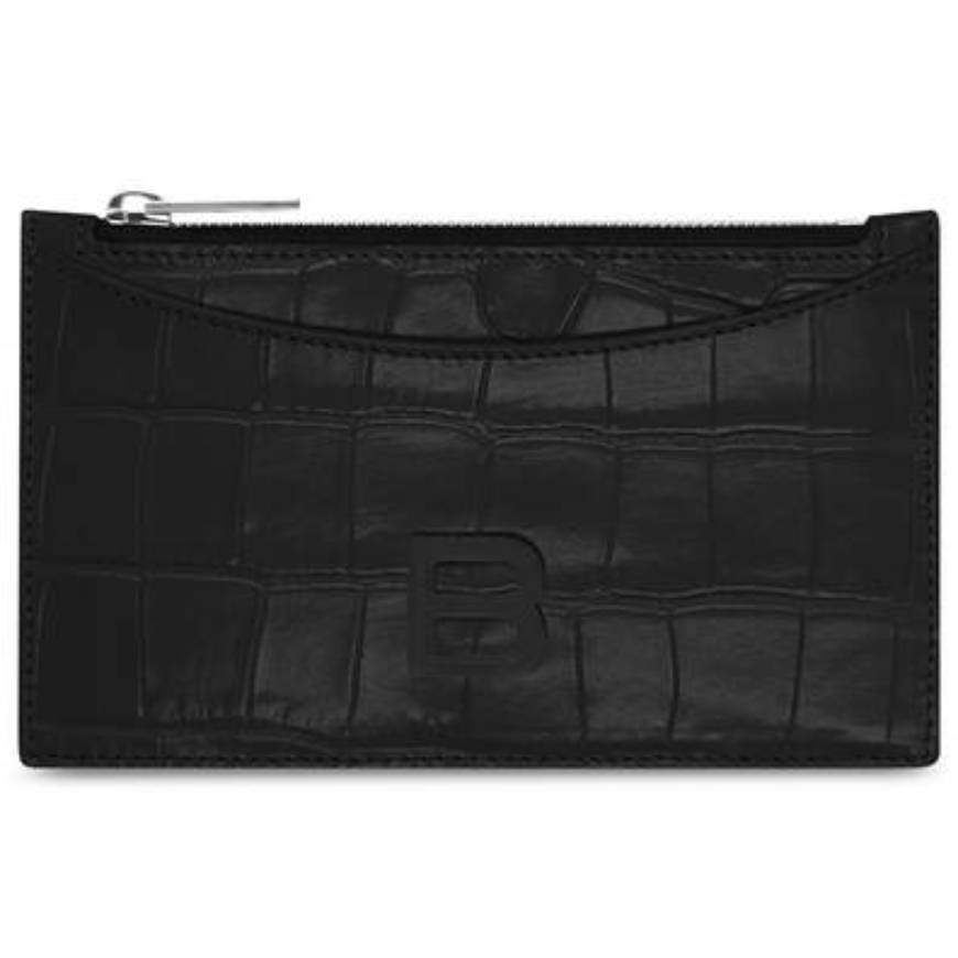 WOMEN'S HOURGLASS LONG COIN AND CARD HOLDER CROCODILE EMBOSSED IN BLACK