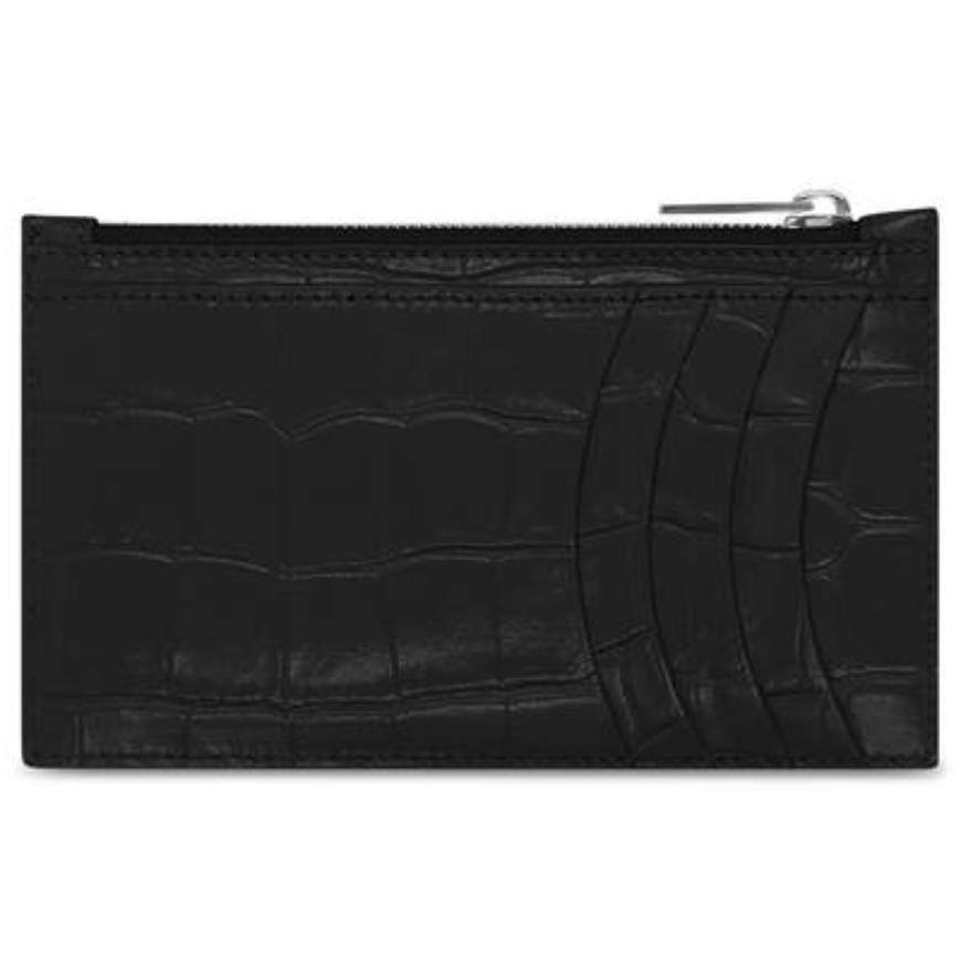 WOMEN'S HOURGLASS LONG COIN AND CARD HOLDER CROCODILE EMBOSSED IN BLACK