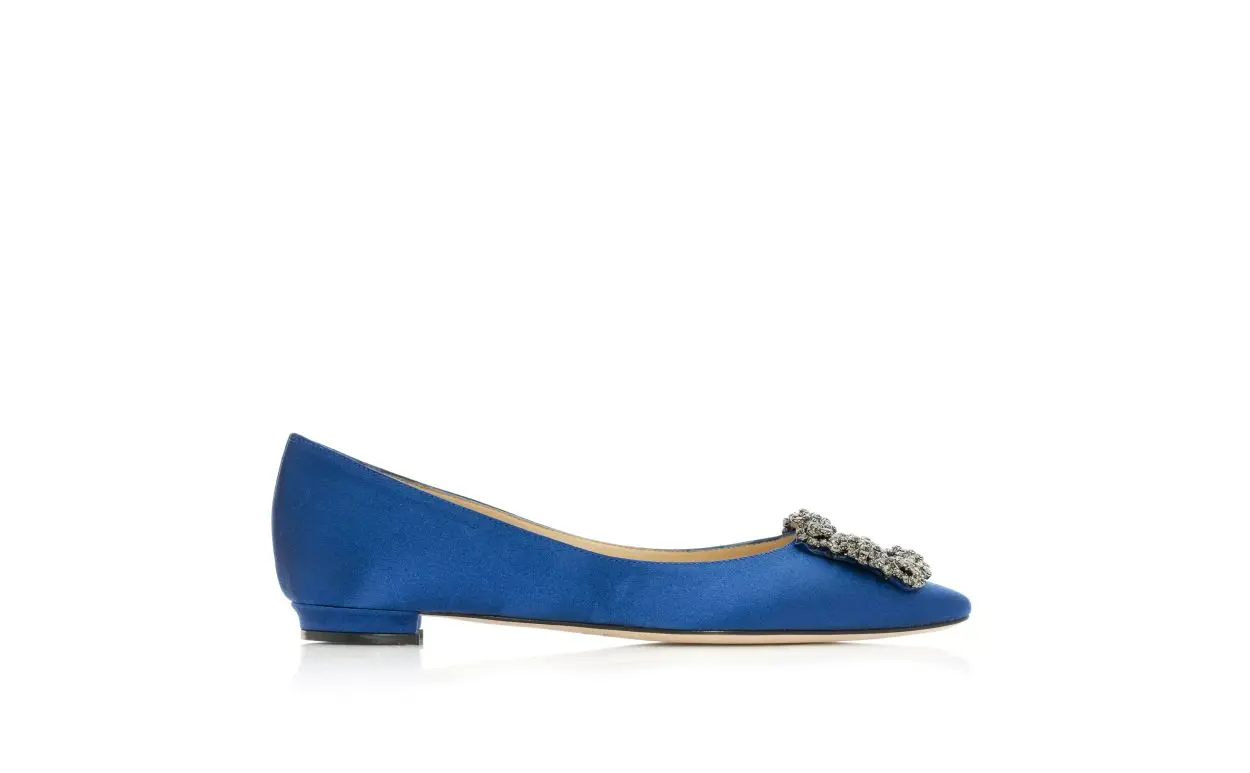 HANGISIFLAT BLUE SATIN JEWEL BUCKLE FLAT SHOES
