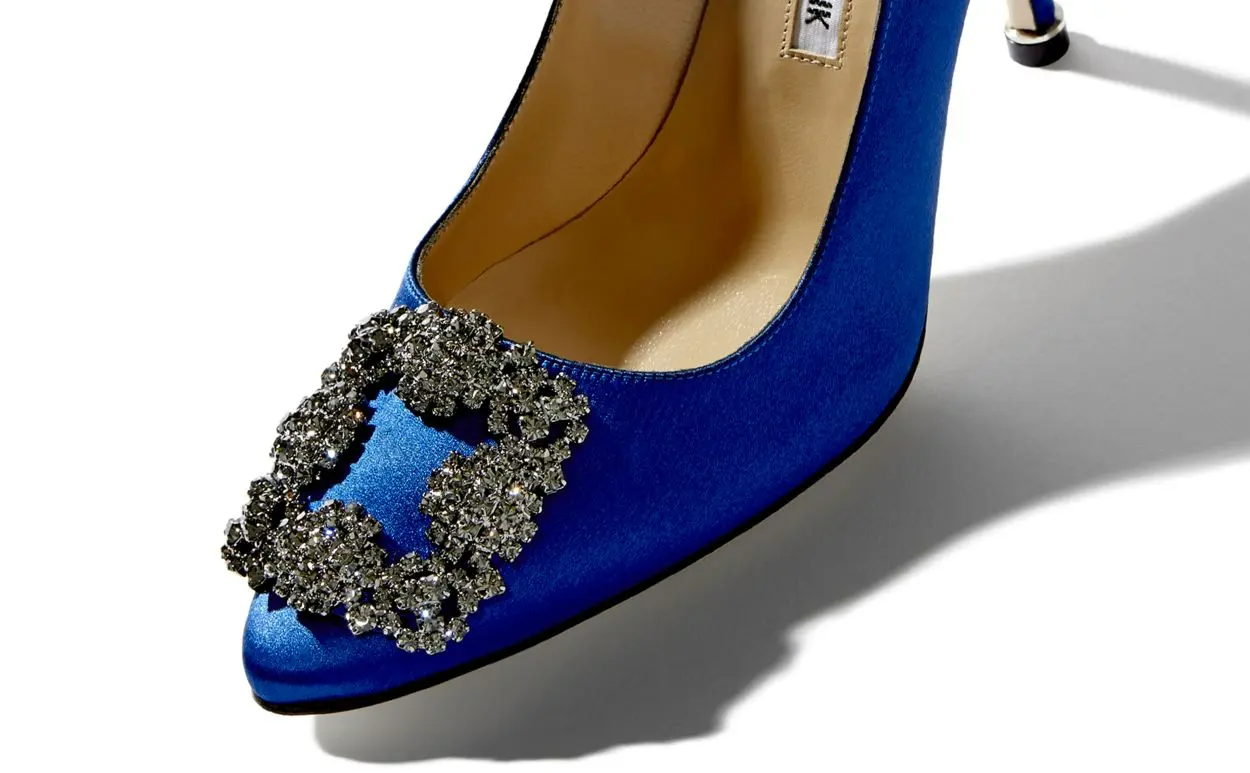 HANGIS BLUE SATIN JEWEL BUCKLE PUMPS 