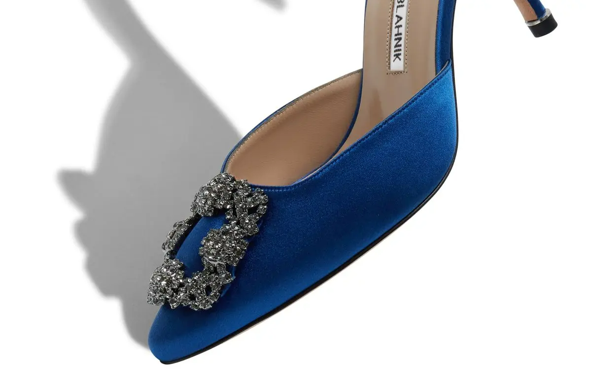 HANGISIMU BLUE SATIN JEWEL BUCKLE MULES 