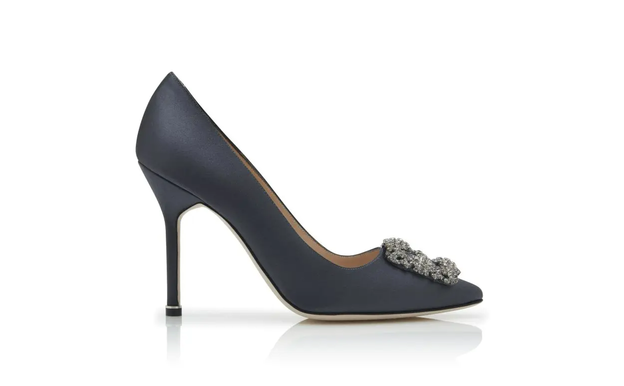 HANGISI DARK GREY SATIN JEWEL BUCKLE PUMPS 
