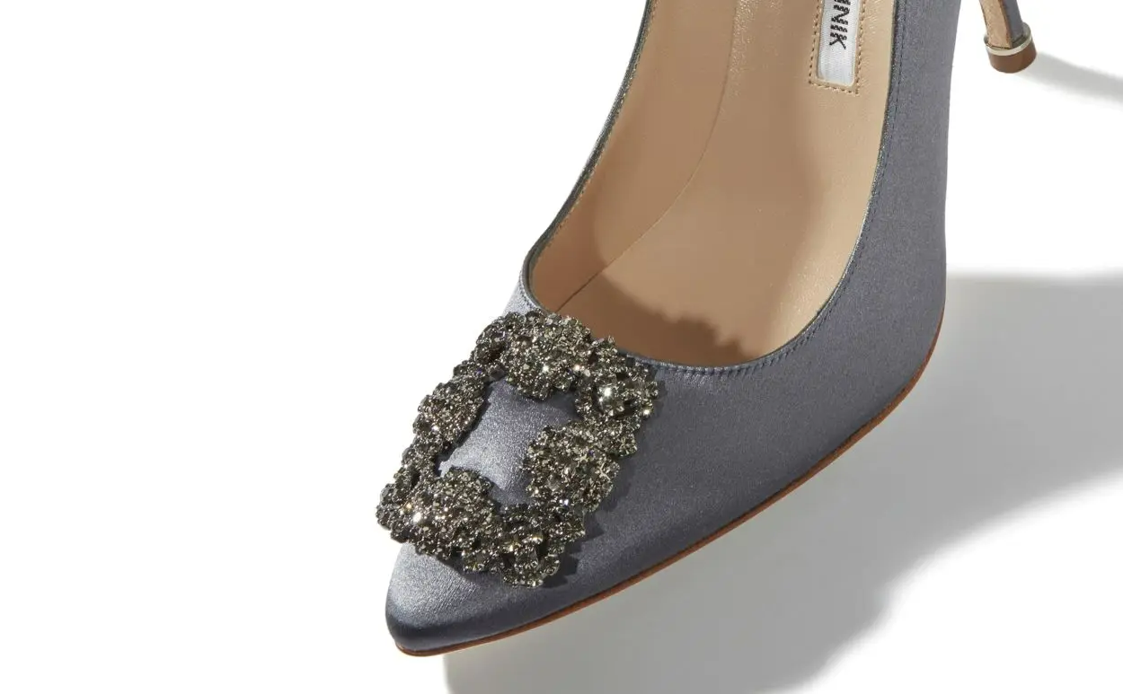 HANGISI GREY SATIN JEWEL BUCKLE PUMPS 